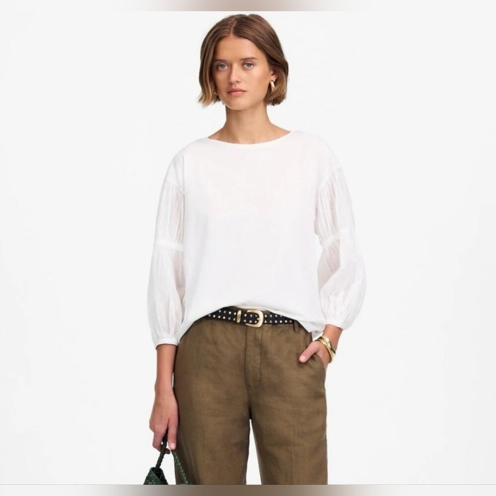 MADEWELL Puff Sleeve Drop Shoulder Top White Womens‎ Size Large